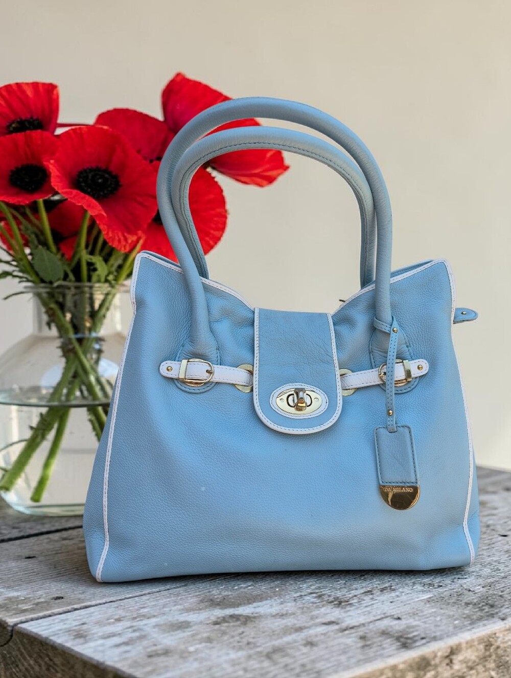 Da Milano Genuine Pebbled Leather Satchel Handbag